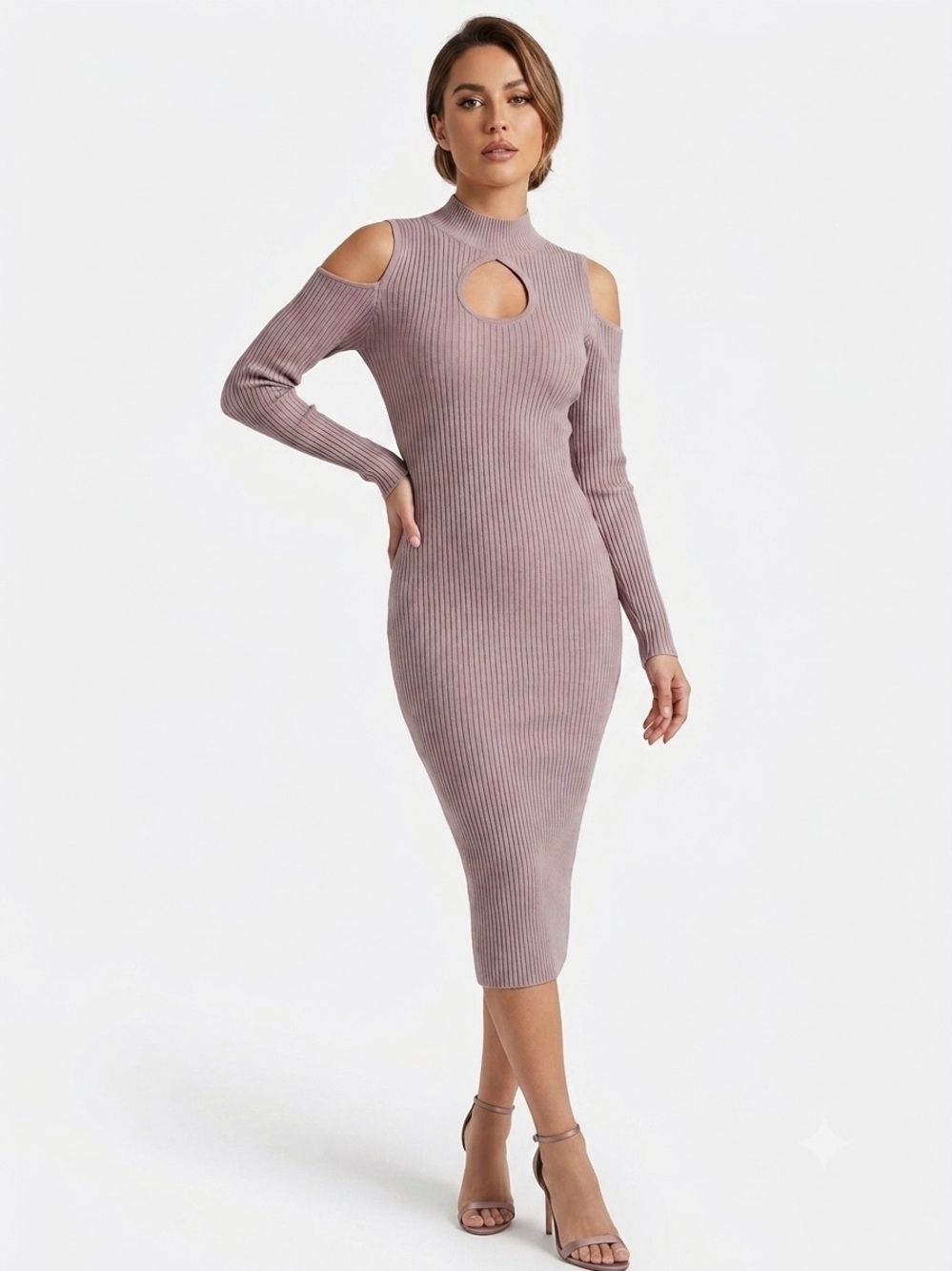 Say What Ribbed Knit Dress M Pink Bodycon Cold Shoulder Keyhole
